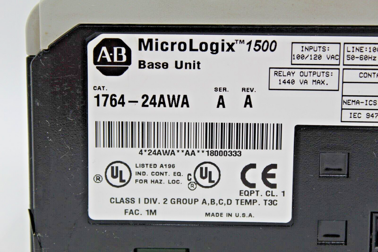 Allen-Bradley 1764-24AWA MicroLogix 1500 Base Unit (Small Cracks) (S)