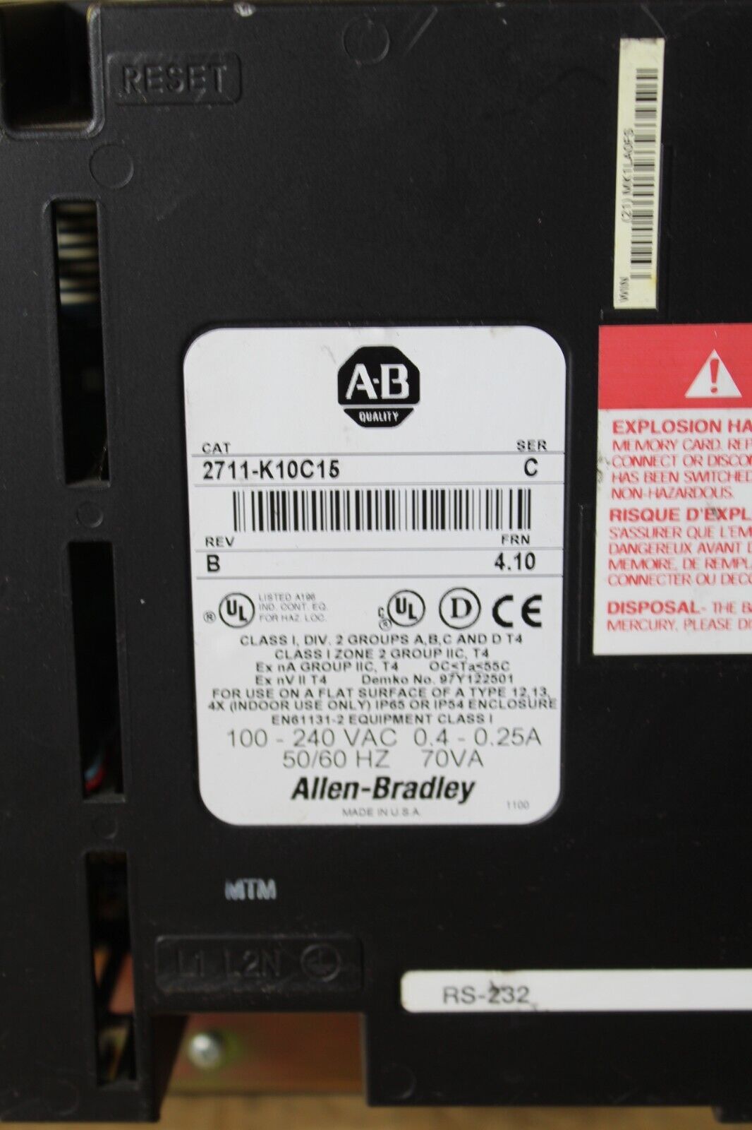Allen-Bradley PanelView 1000 2711-K10C15 Operator Interface Panel
