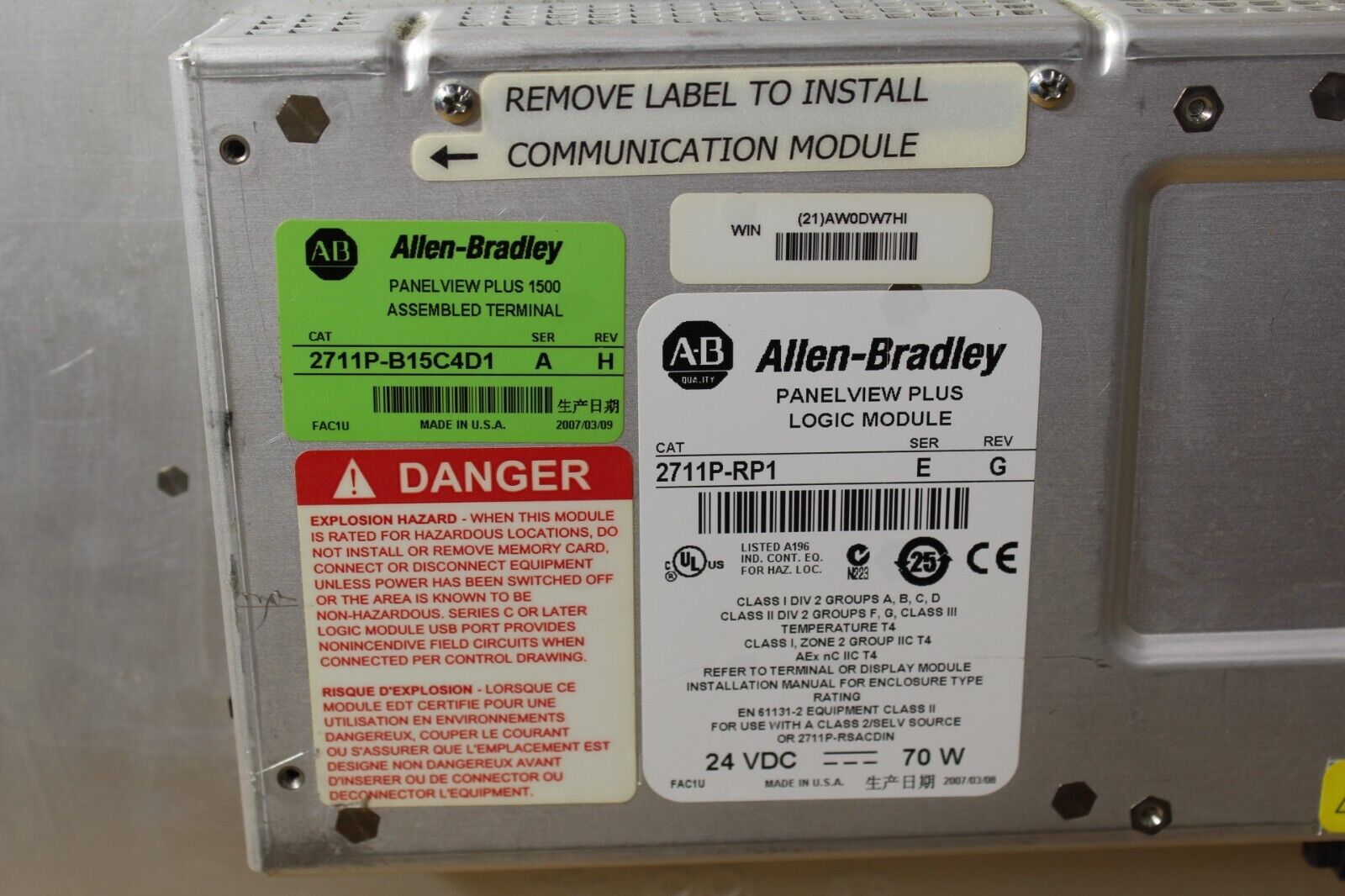 Allen-Bradley 2711P-B15C4D1 PanelView Plus 1000 Operator Interface Panel
