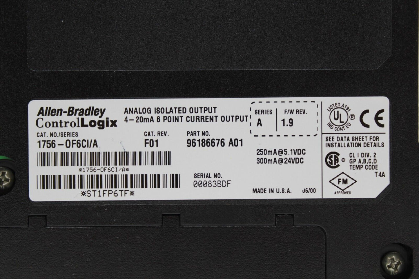 Allen-Bradley 1756-OF6CI/A ControlLogix Analog Isolated Output Module