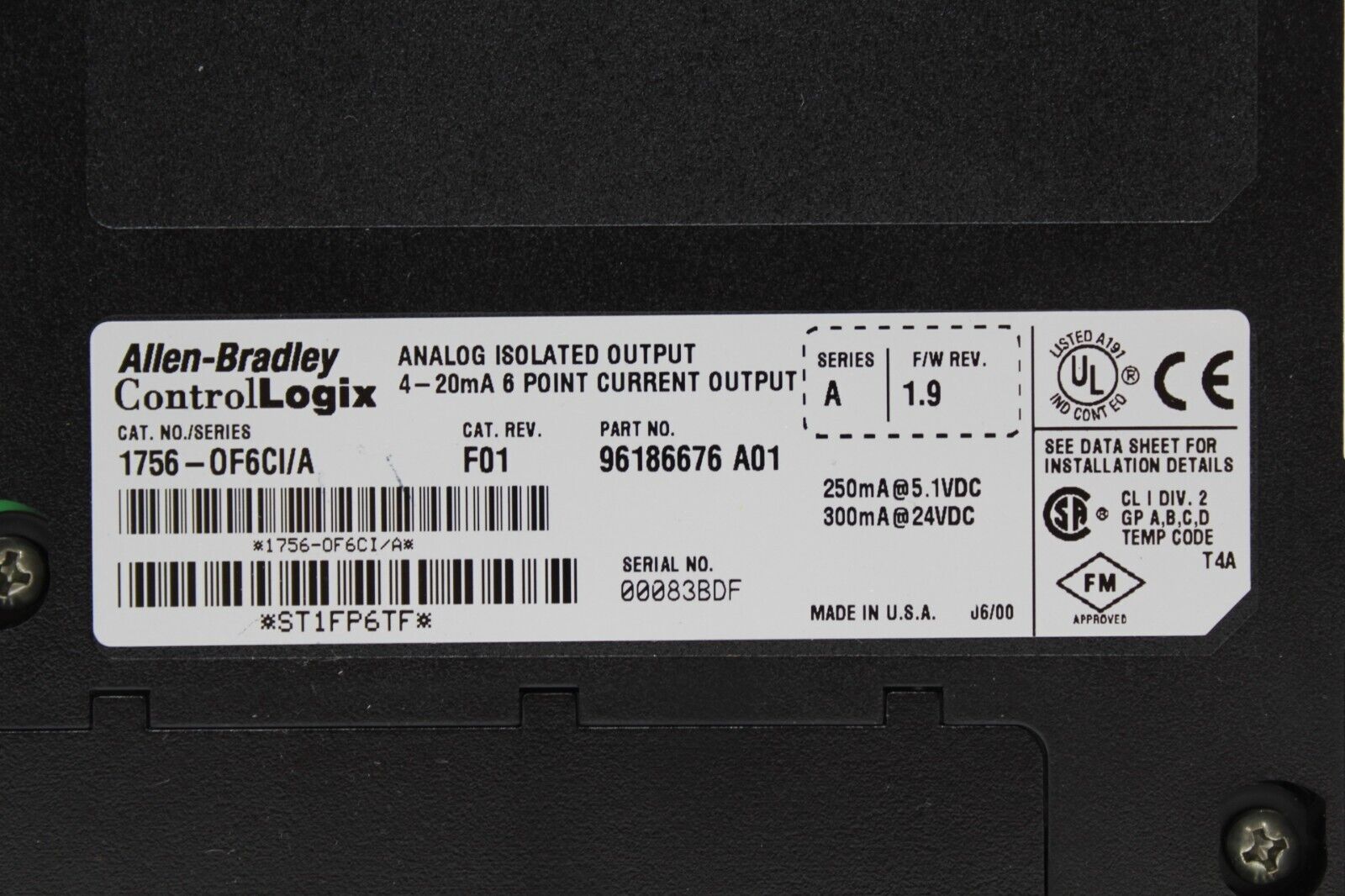Allen-Bradley 1756-OF6CI/A ControlLogix Analog Isolated Output Module