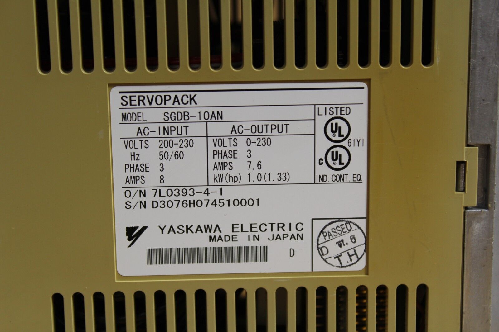Yaskawa Electric SGDB-10AN ServoPack