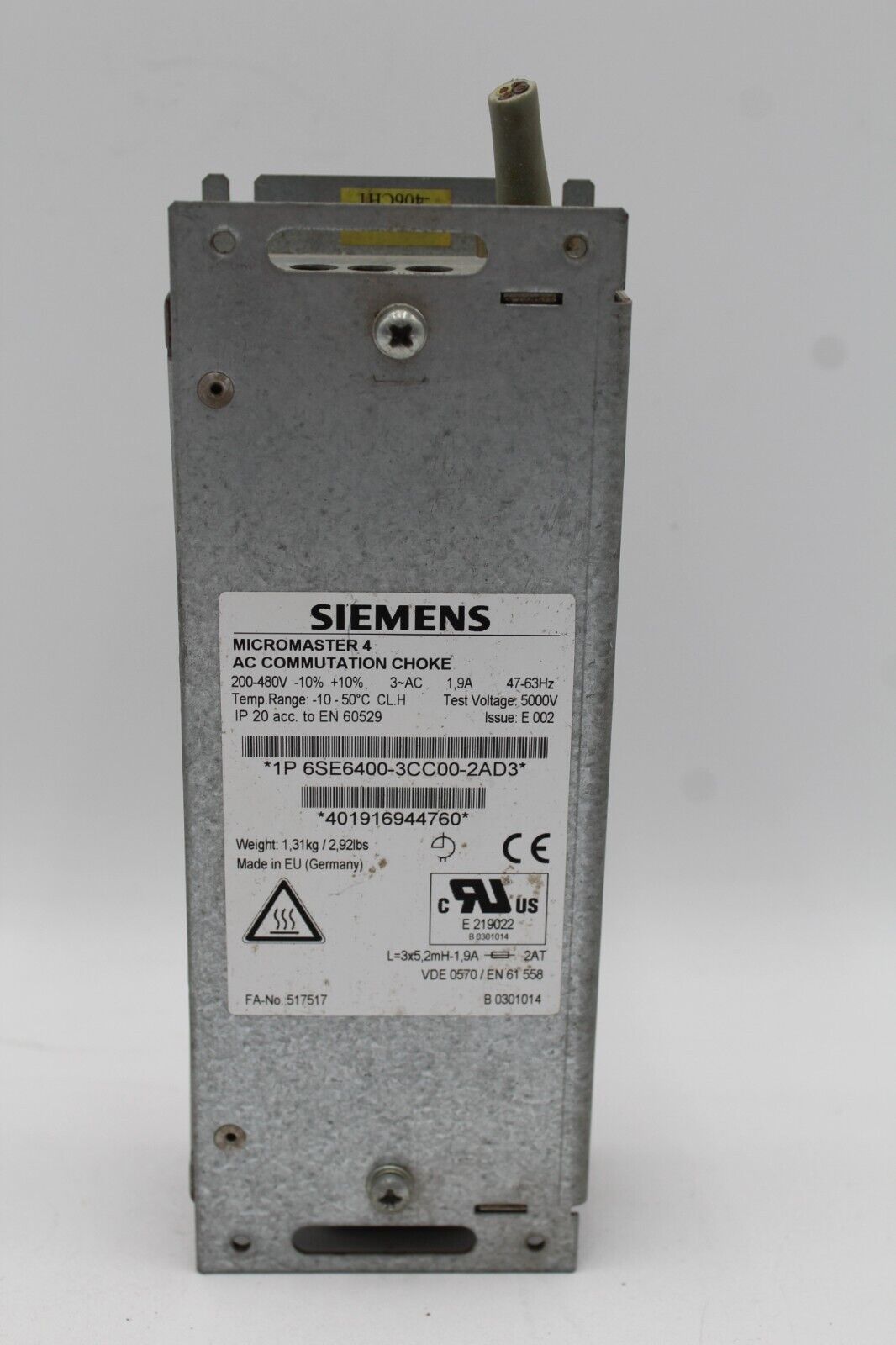 SIEMENS 6SE6400-3CC00-2AD3 MICROMASTER 4 AC COMMUNICATION CHOKE