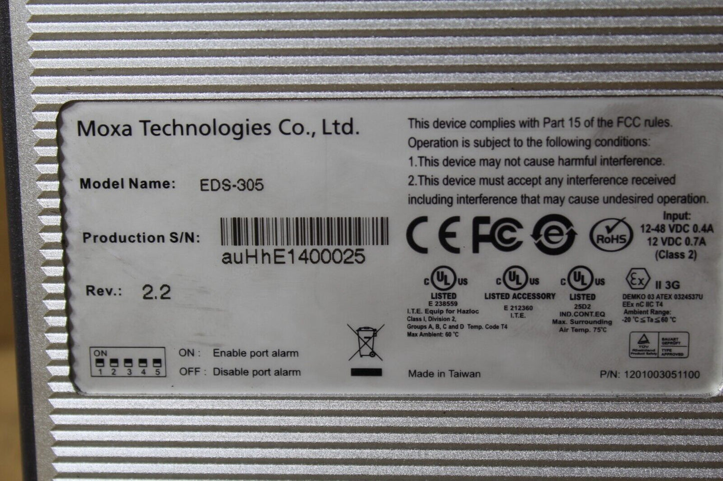 Moxa Technologies EDS-305 Ethernet Fiber Switch
