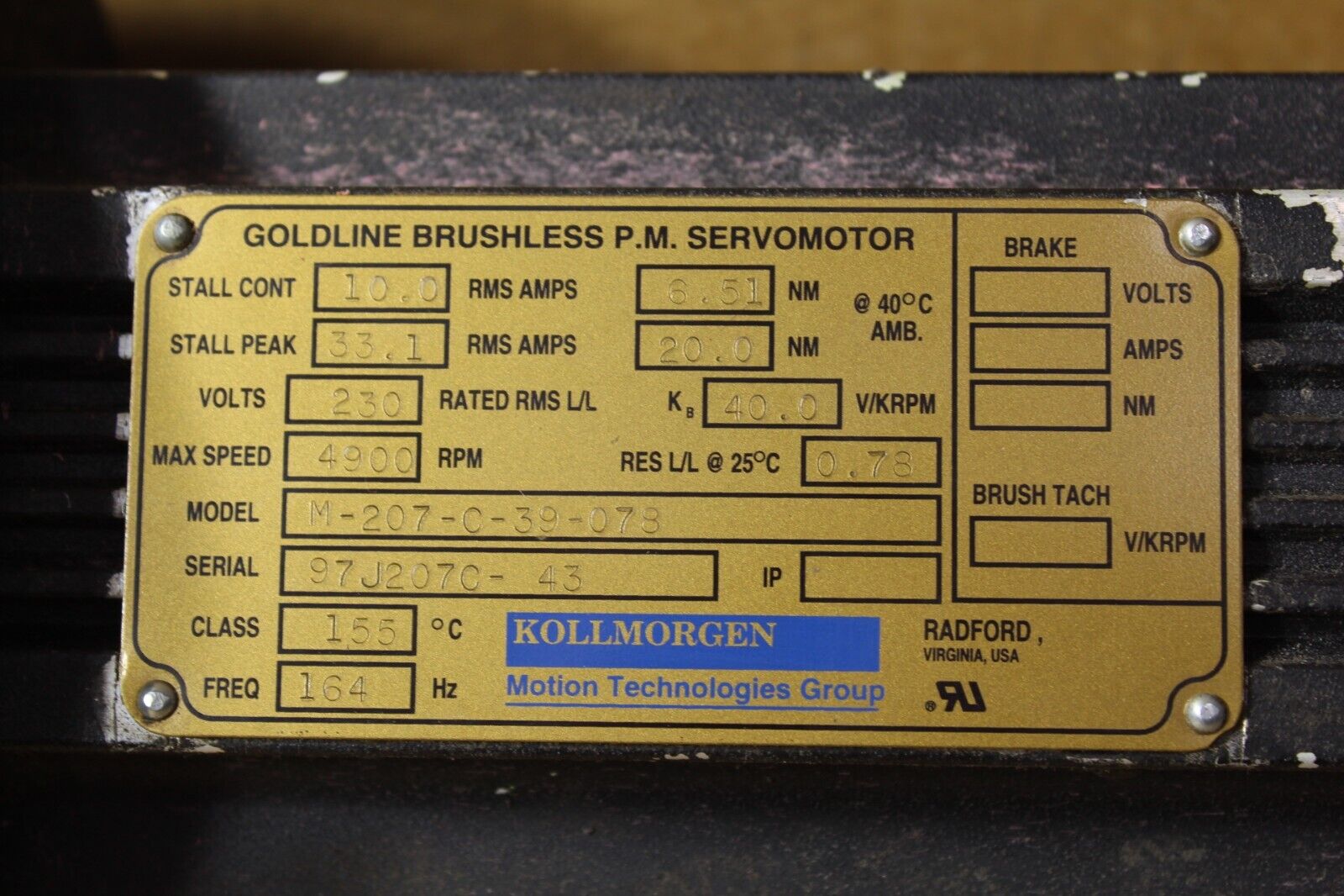 Kollmorgen M-207-C-39-078 Servo Motor
