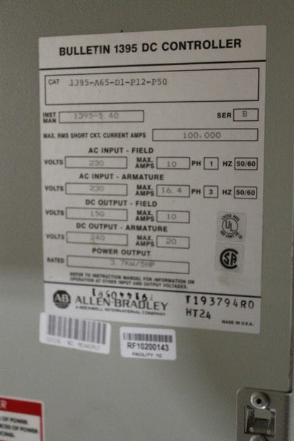 Allen-Bradley 1395-A65-D1-P12-P50 Series B Bulletin 1395 DC Controller