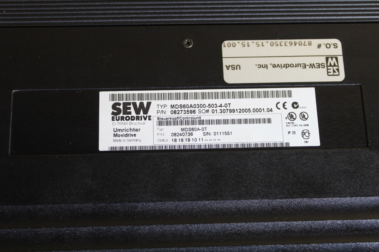 Sew Eurodrive MDS60A0300-503-4-0T Movidrive 300hp Missing Covers