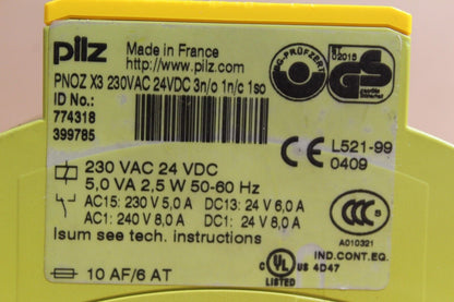 PILZ Pnoz X3 230VAC 24VDC 3n/o 1n/c 1so Safety Relay