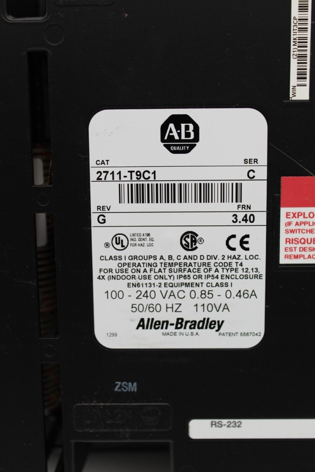 Allen-Bradley 2711-T9C1 PanelView 1000 Operator Interface Panel
