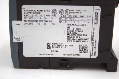 Siemens 3RT2016-1BB42 Contactor 