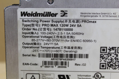 Weidmuller PROmax 1478110000 Power Supply