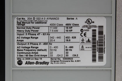 Allen-Bradley 20AD022A0AYNANC0 PowerFlex 70 AC Drive