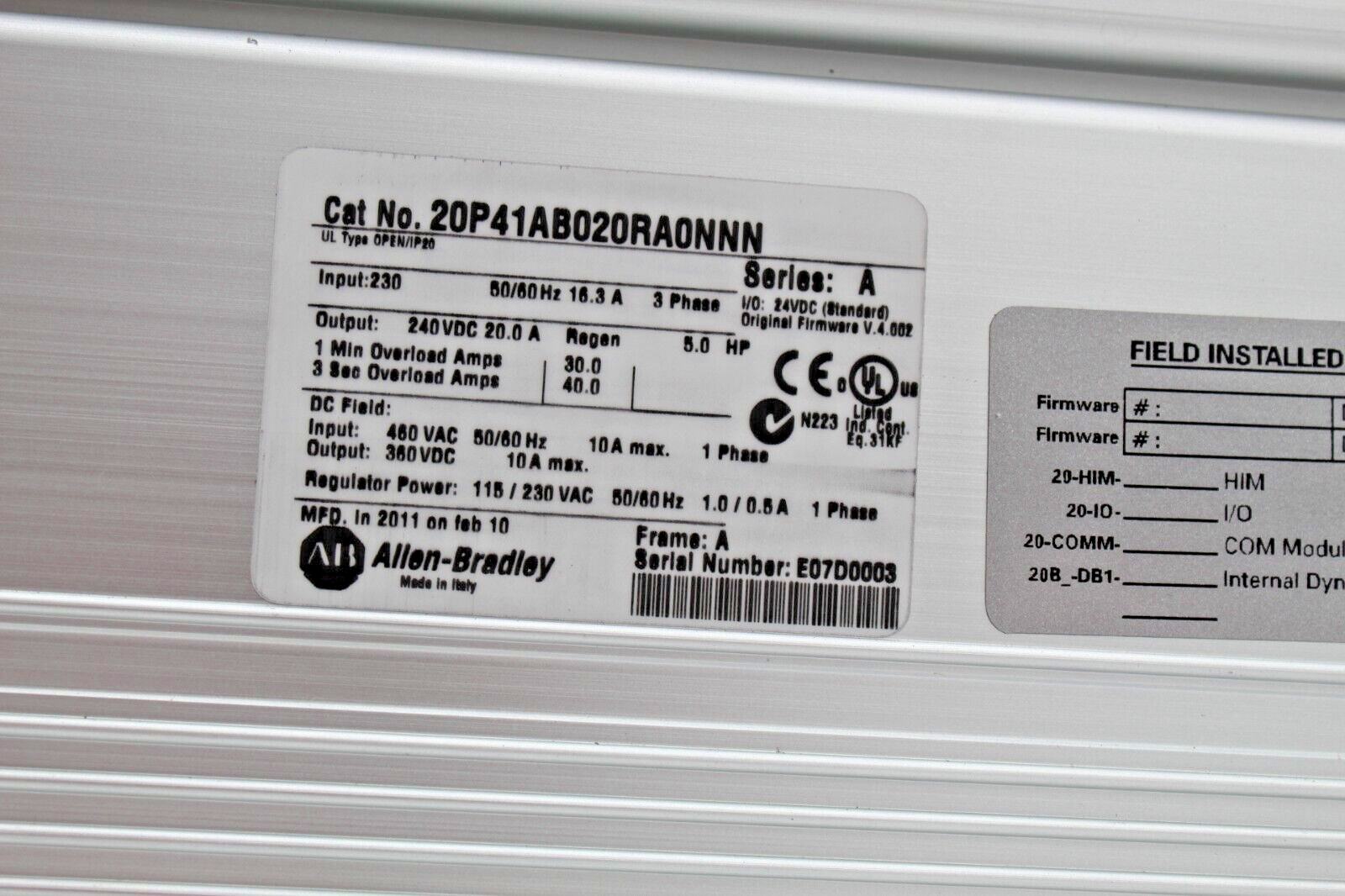 Allen-Bradley 20P41AB020RA0NNN Powerflex DC Drive