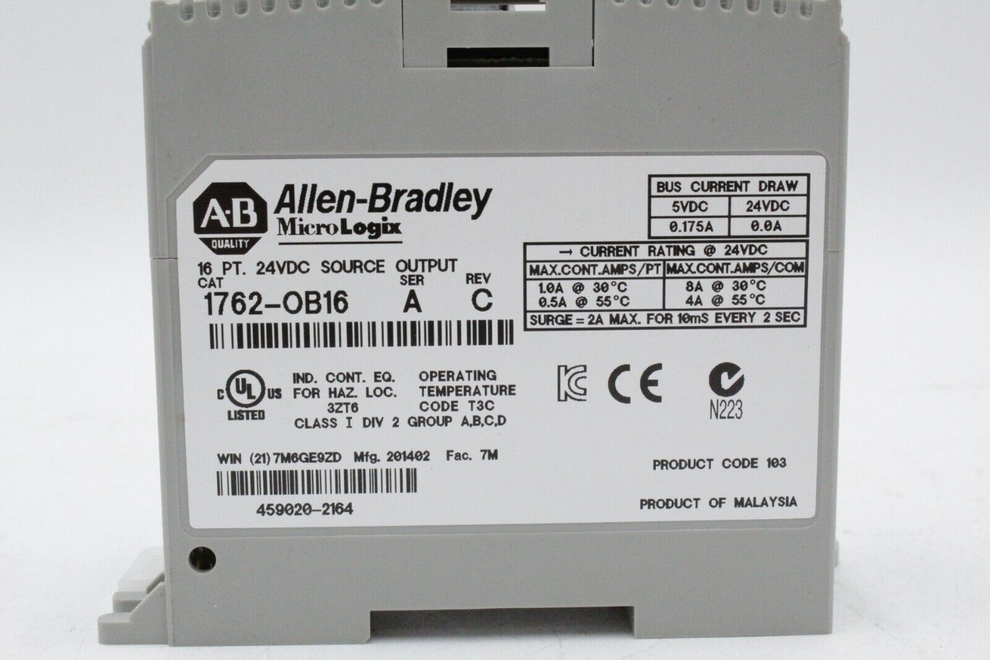 Allen-Bradley 1762-OB16 MicroLogix 16 Pt. 24 VDC Source Output Module (No Cover)