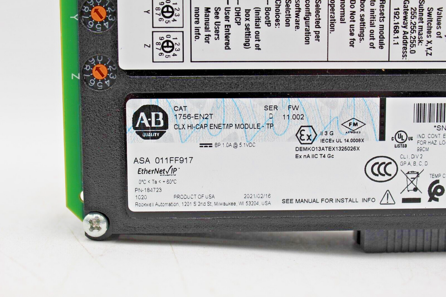 Allen-Bradley 2021 1756-EN2T /D CLX HI-CAP ENET/IP Module NNB