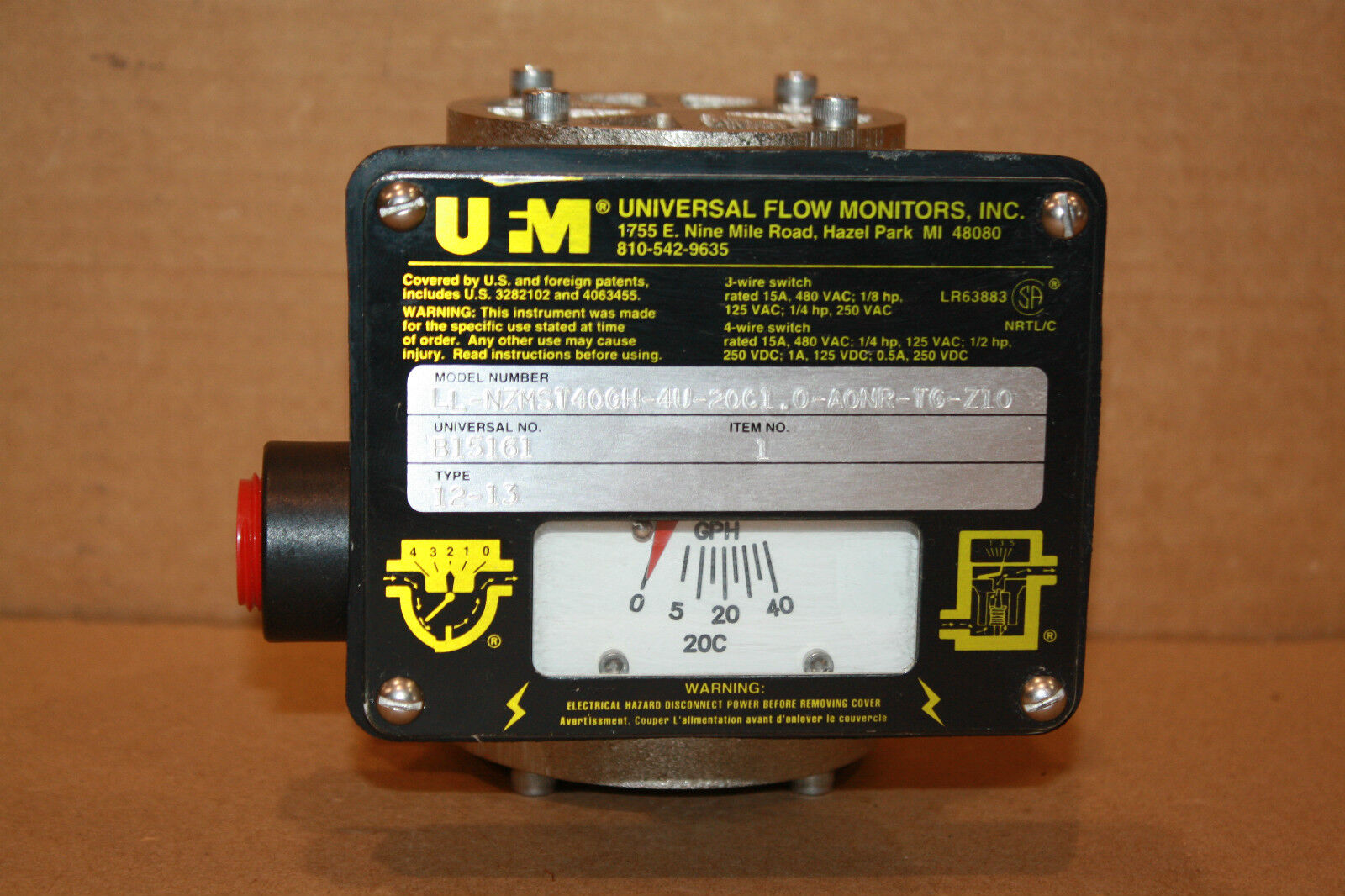 UNIVERSAL FLOW MONITOR B15161 TYPE 12-13 LL-NZM ST40GH-4U-20C1.0-A0NR-TG-Z10