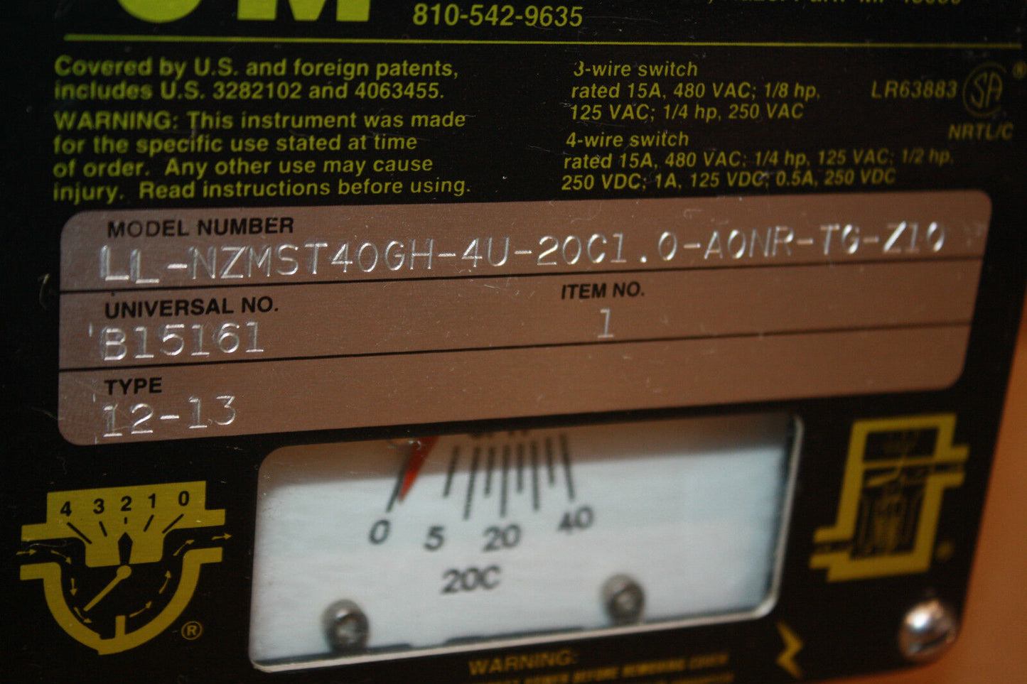 UNIVERSAL FLOW MONITOR B15161 TYPE 12-13 LL-NZM ST40GH-4U-20C1.0-A0NR-TG-Z10